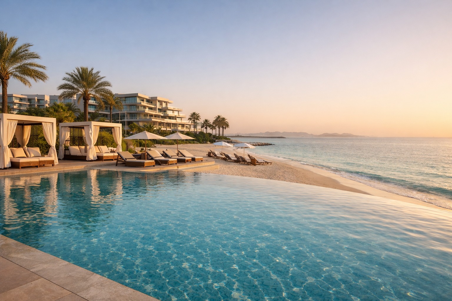 Luxury pool and beach area near Al Marjan Island Ras Al Khaimah resort